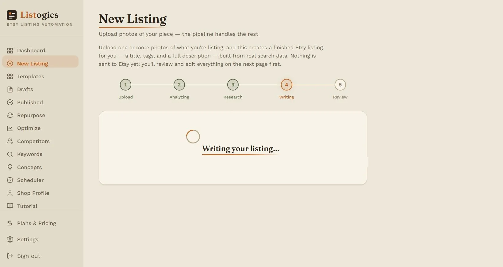 Listogics writing the listing from the research